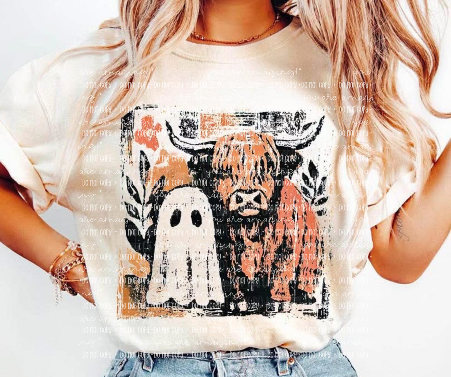 Highland Cow Ghost Sand Tee