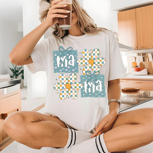 Mama Checkered Daisy Sand Tee
